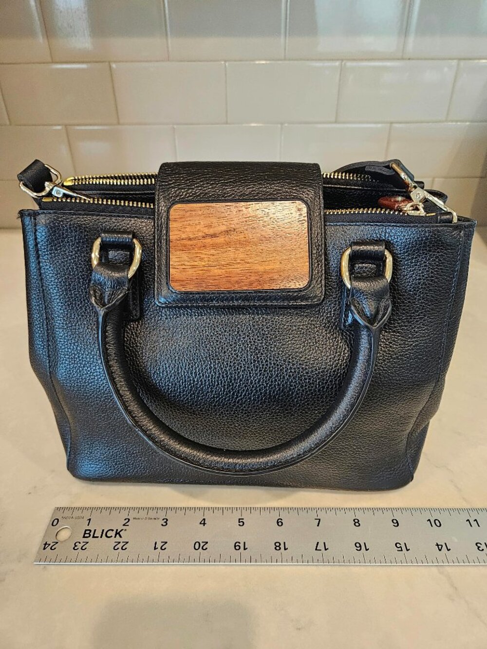 Martin & MacArthur Hawaii Genuine Leather Koa Wood Satchel